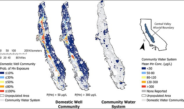 The study found that more than 1.3 million people living in the Central Valley region could be exposed to high levels of manganese in drinking water.
